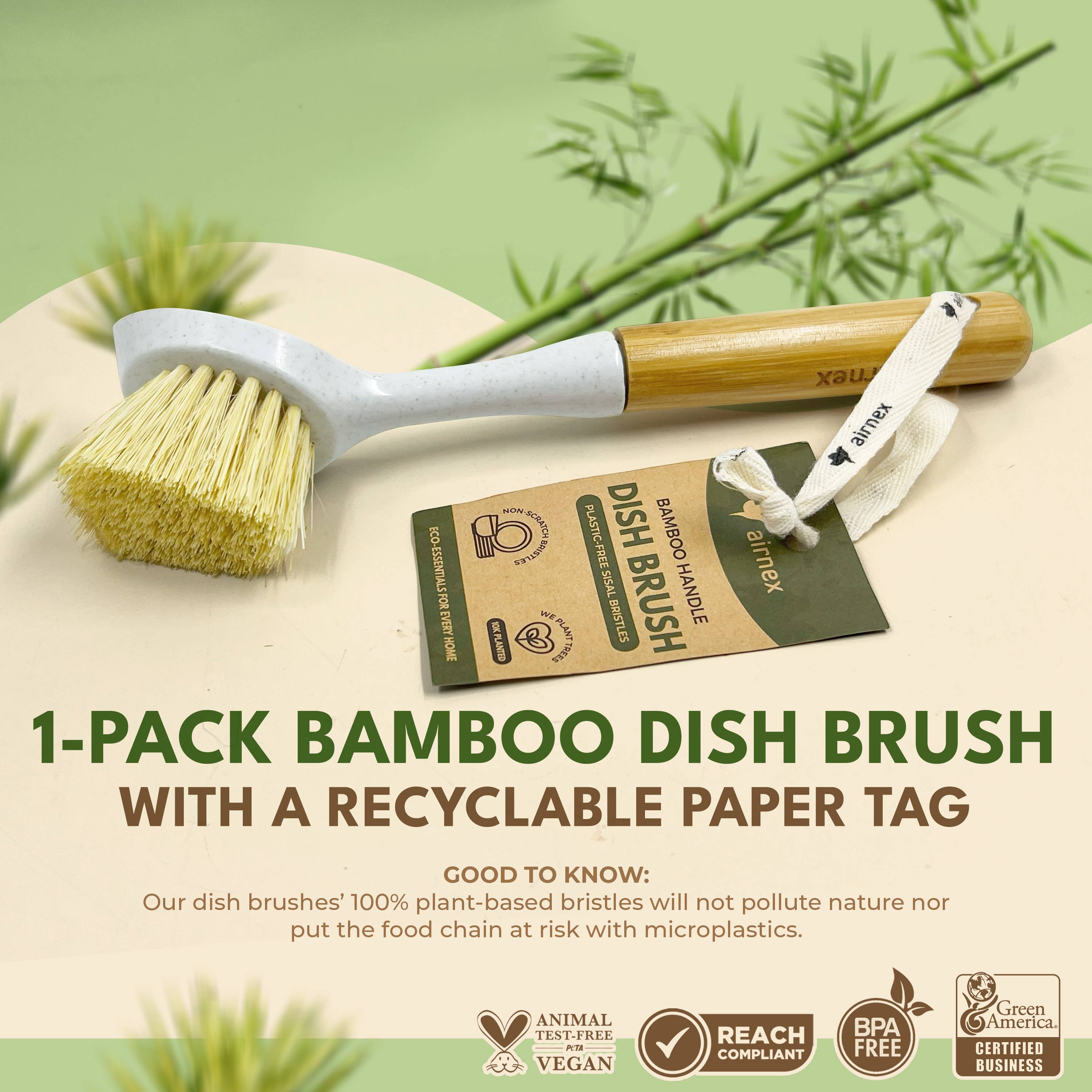 AIRNEX - Wholesale Cleaning Brush - Natural Cleaning Dish Brush - 1 pc Bamboo Brush with Handle3