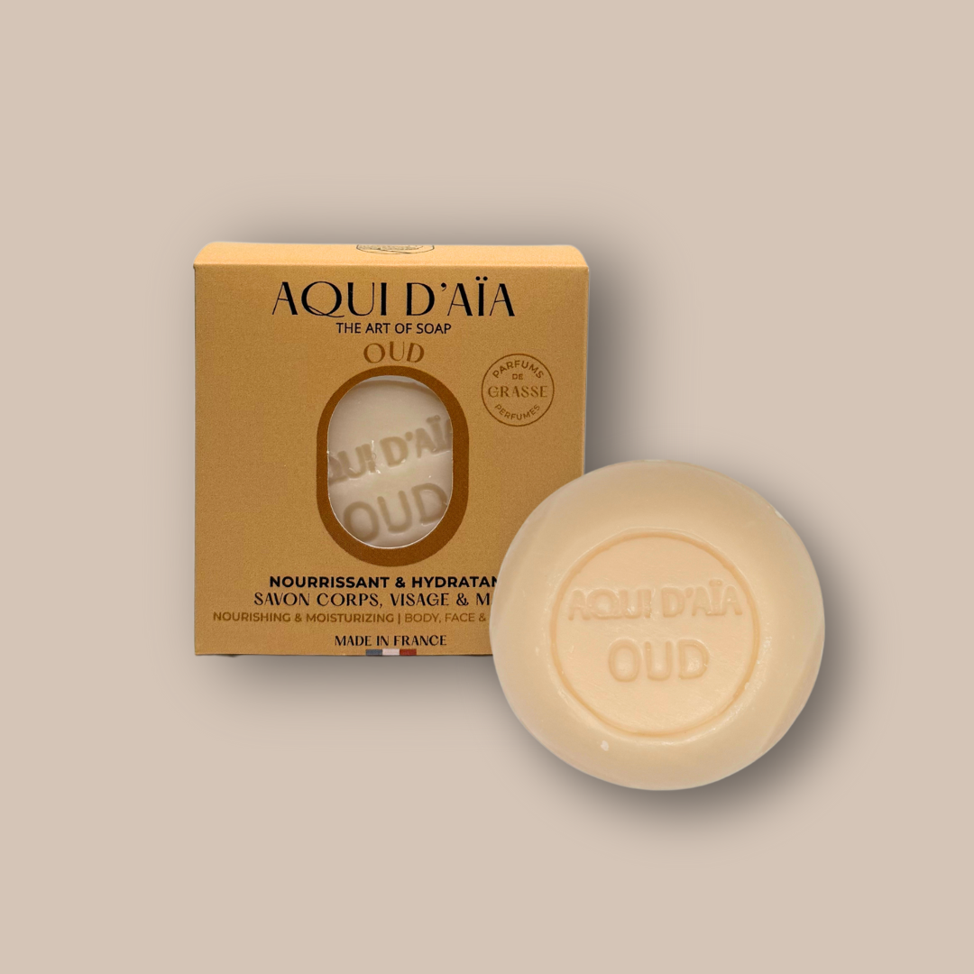 Aqui d'Aia - Wholesale Bar Soap - NEW ✨ Round Soap Scent OUD WOOD 100g1