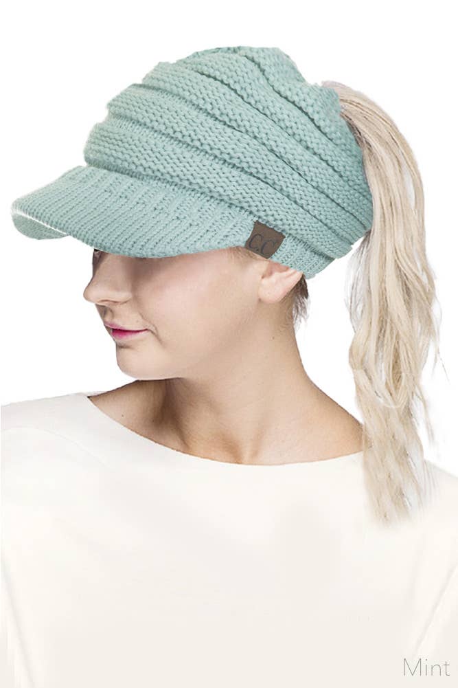 Hana - Wholesale Beanie - Women's - C.C Knit Brim Messy Bun Ponytail Beanie6