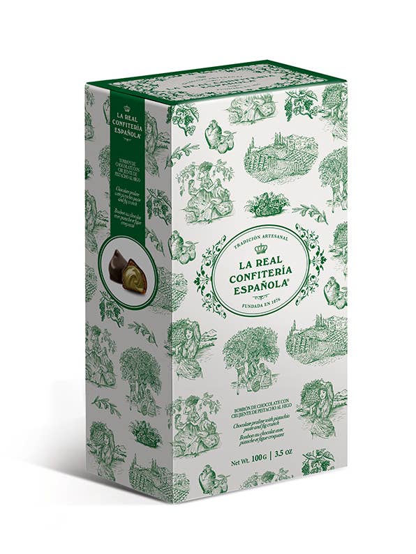 Olivar-låda (fikonpralin med pistagekrisp) för wholesale av LA REAL CONFITERIA