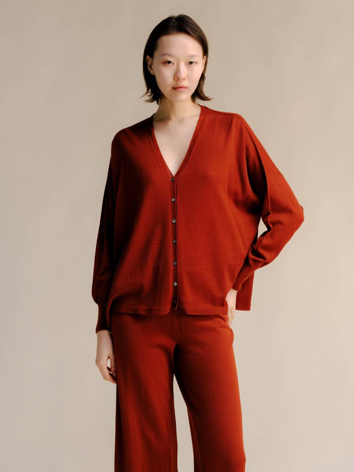 Extra Fine Merino Wool Oversized V-Neck Cardigan
(3D-Knit) for wholesale by Lèmme