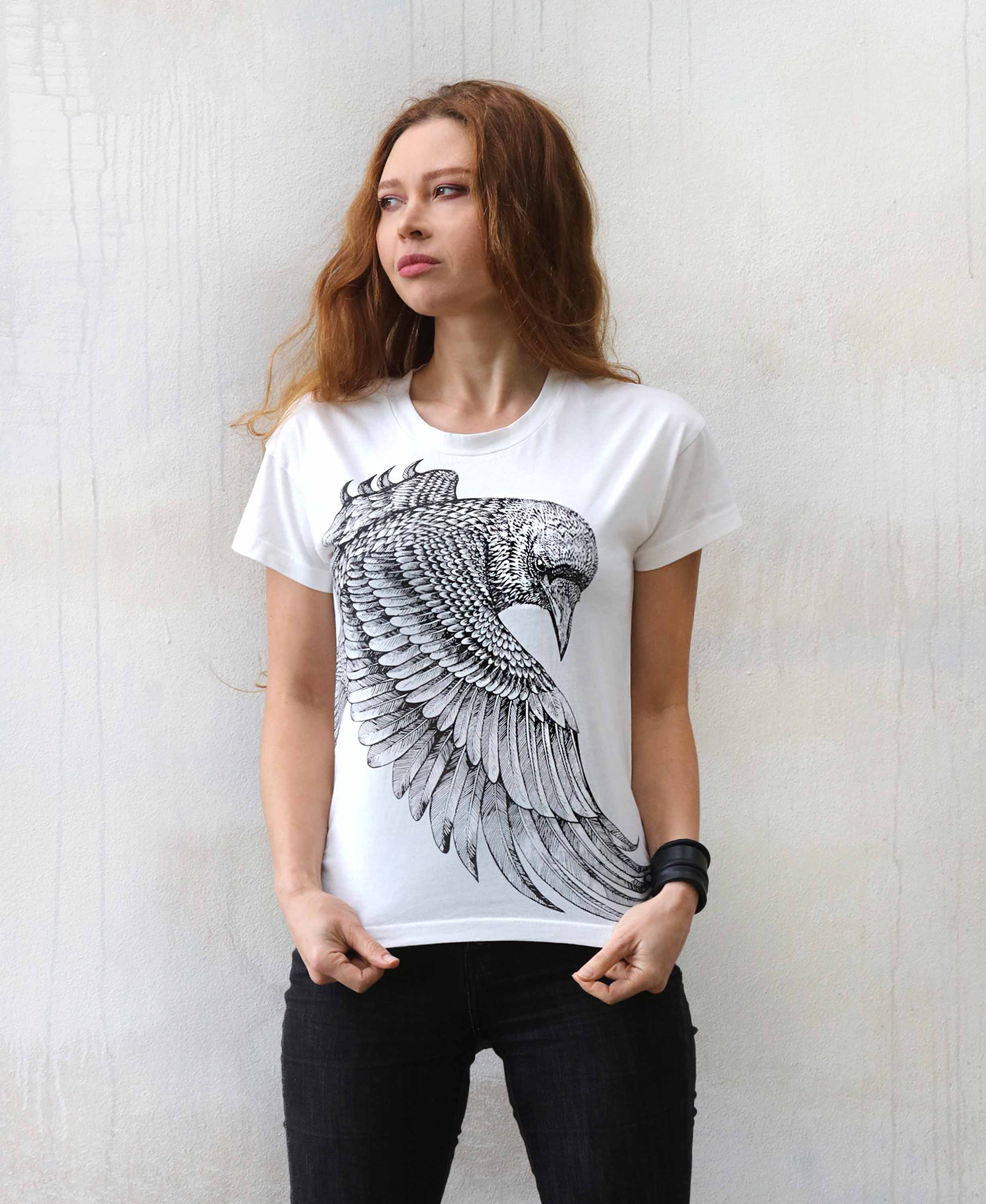 Shovava - Wholesale Screen printed t-shirt – Women′s - Raven Women's Top White
