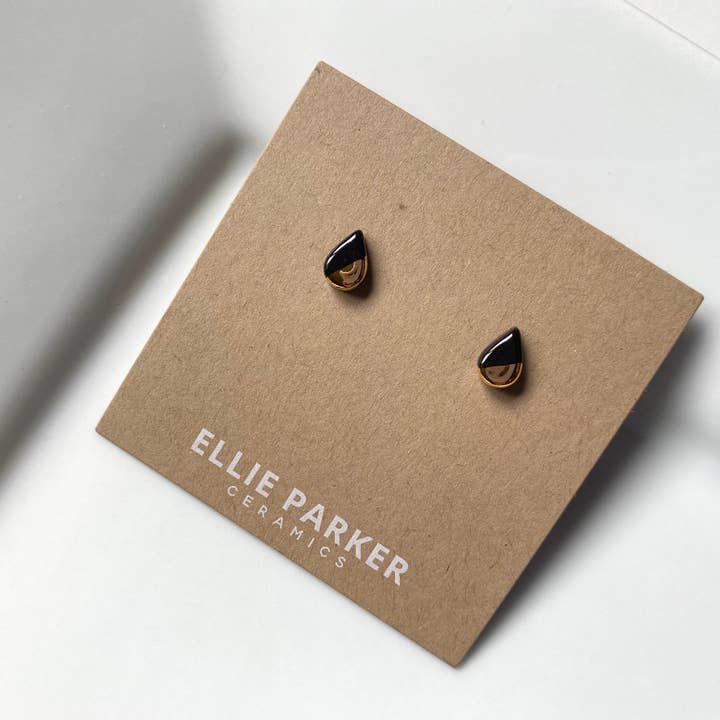 Ellie Parker Ceramics – Engroshandel Ørestikkere – Teardrop Sort Keramisk Guld Accent Stud ørering2