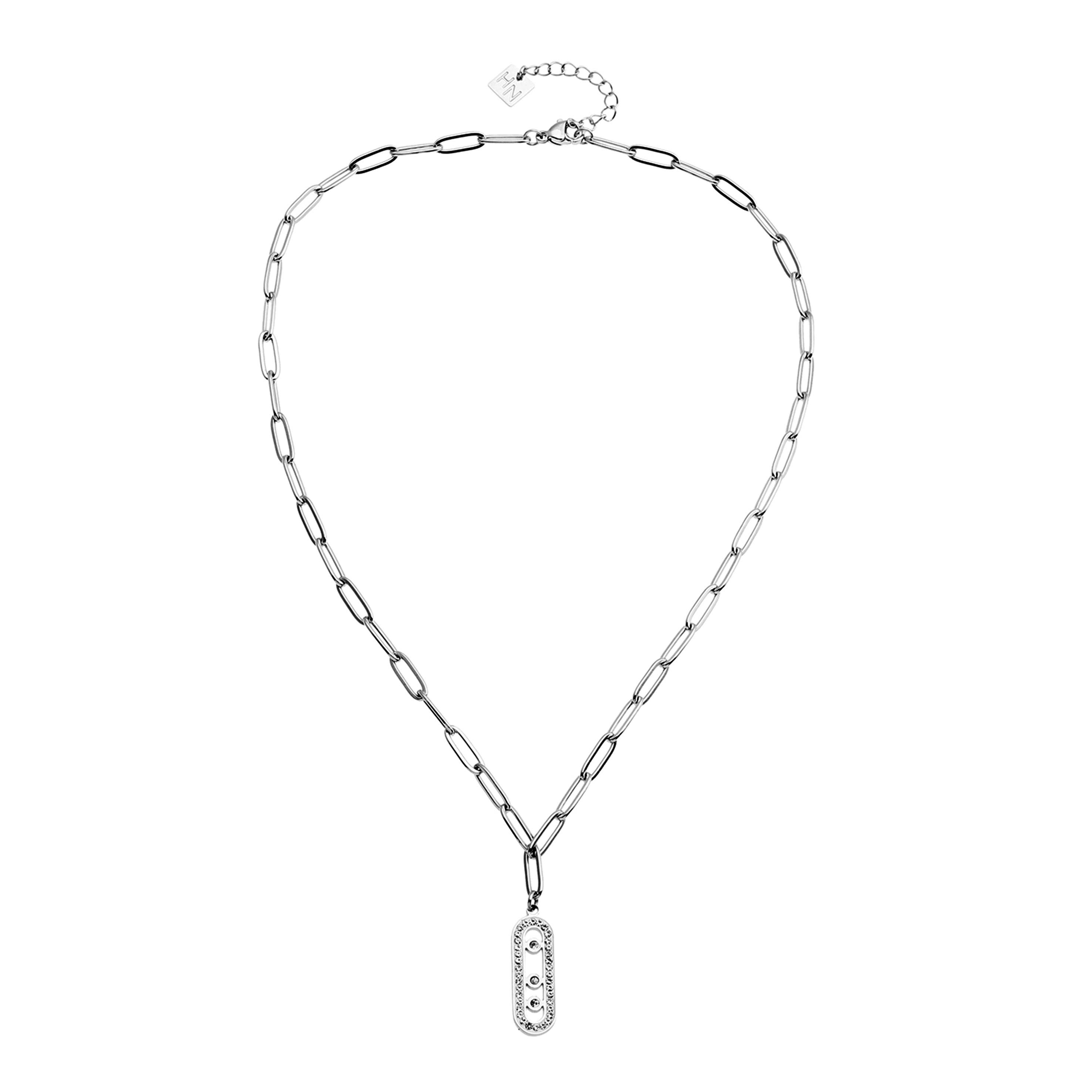 HACKNEY NINE – wholesale  – MORNA Paper Clip Chain with Zirconia Accented Geometric Pendant Silver1