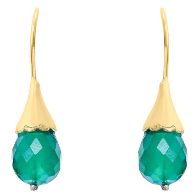 Flower Bud Green Onyx Drop Earrings for wholesale by POMEGRANATE