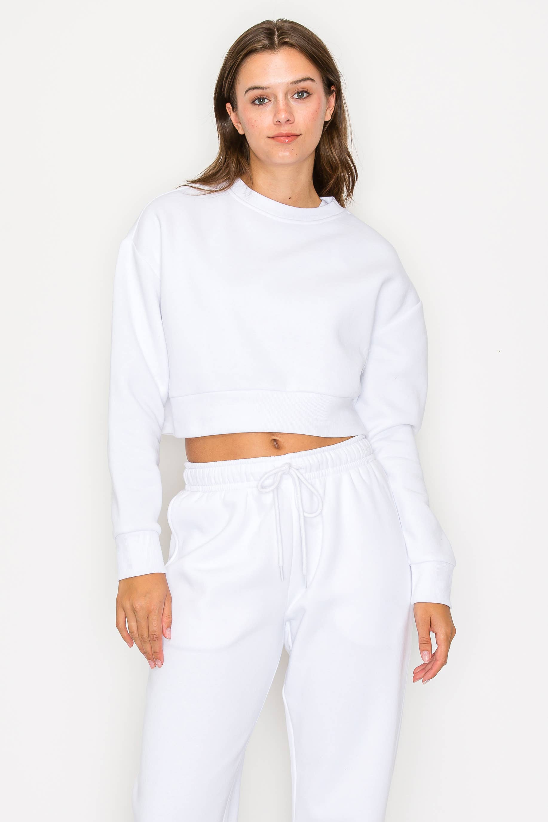 Color 5 - Wholesale Sweatshirt - Women's - Solid color fleece lined cropped basic pull over sweatshirt 30