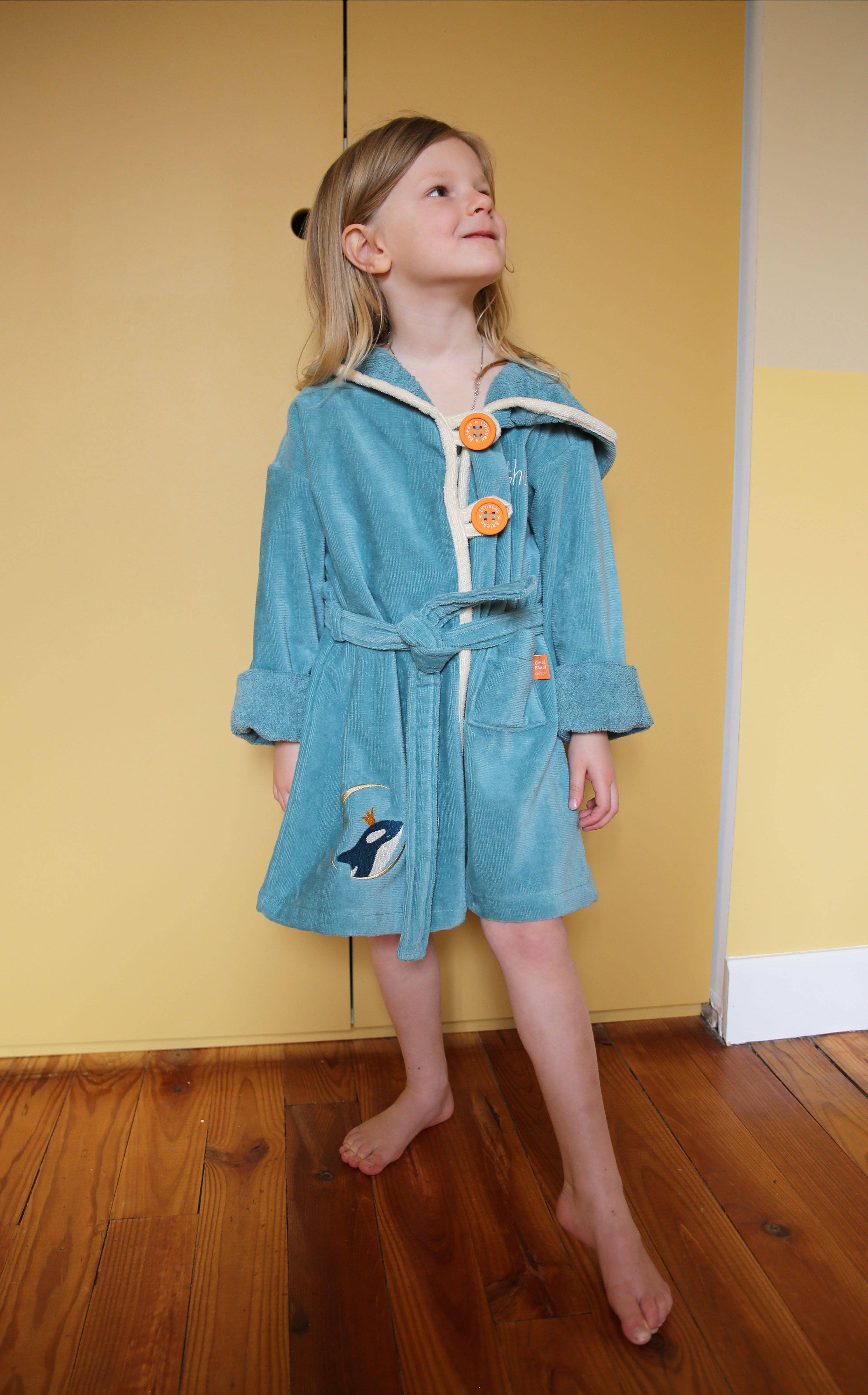 L'Oiseau Bateau – Roupão de banho - Crianças por atacado – Roupão infantil 2-4 anos - Baleia assassina azul oceano1