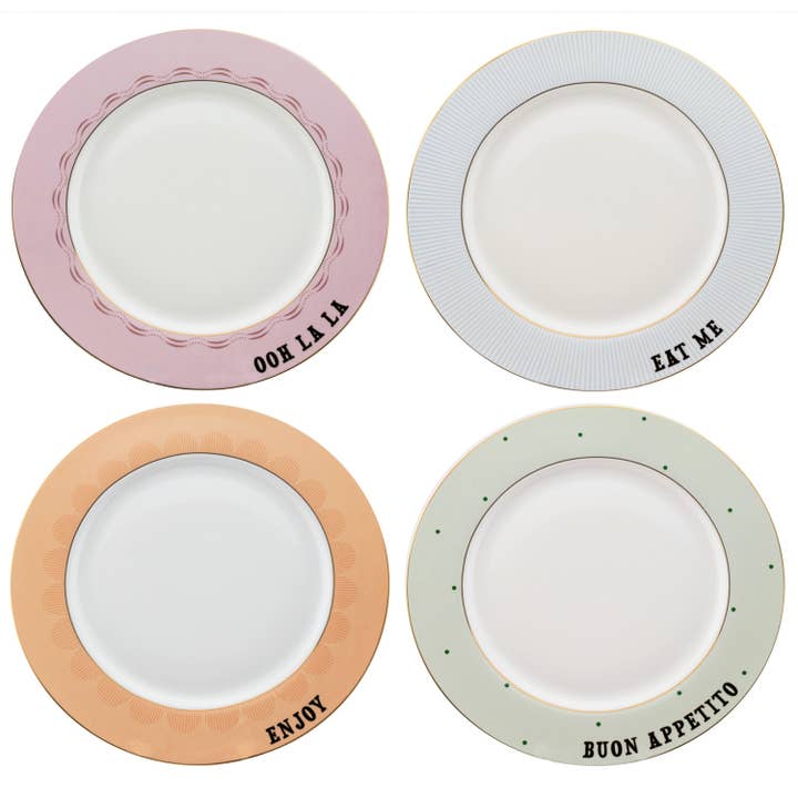YE - Set of 4 dinner plates 26.5cm - Slogan for wholesale by Yvonne Ellen