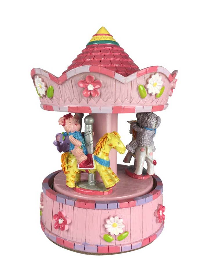 Pink Carousel With Bear and Animals for wholesale by Musicbox Kingdom