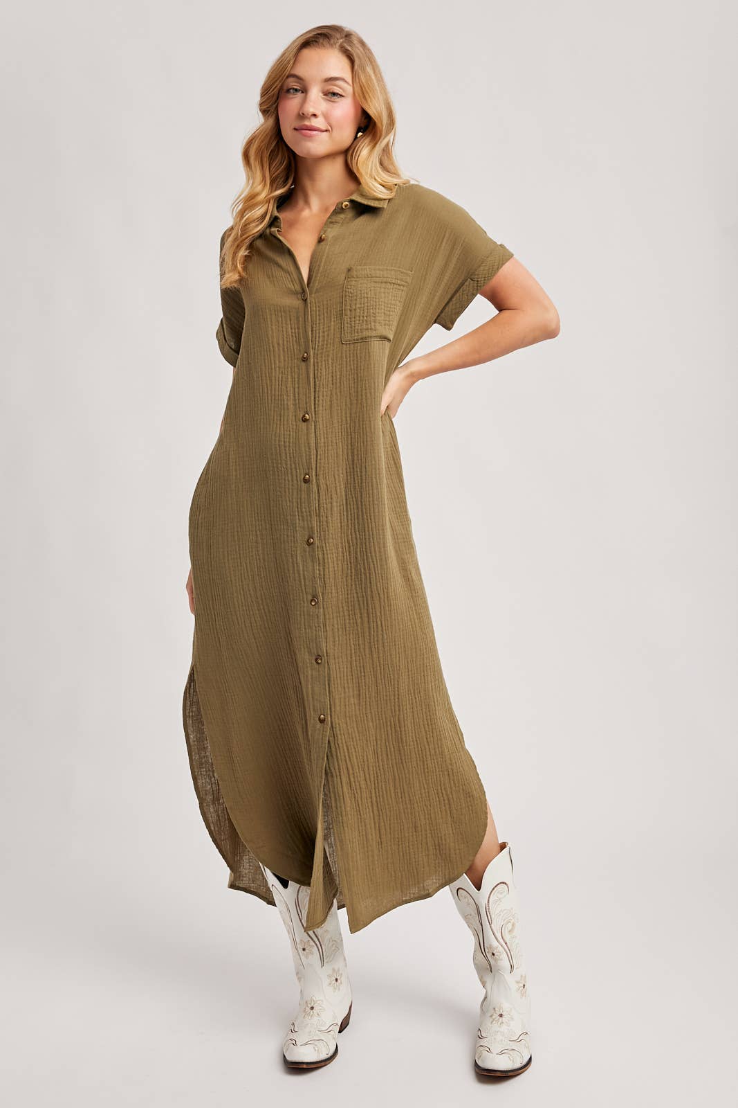 Bluivy - Wholesale Dress - Women's - BUTTON UP MAXI SHIRT DRESS WITH POCKET85