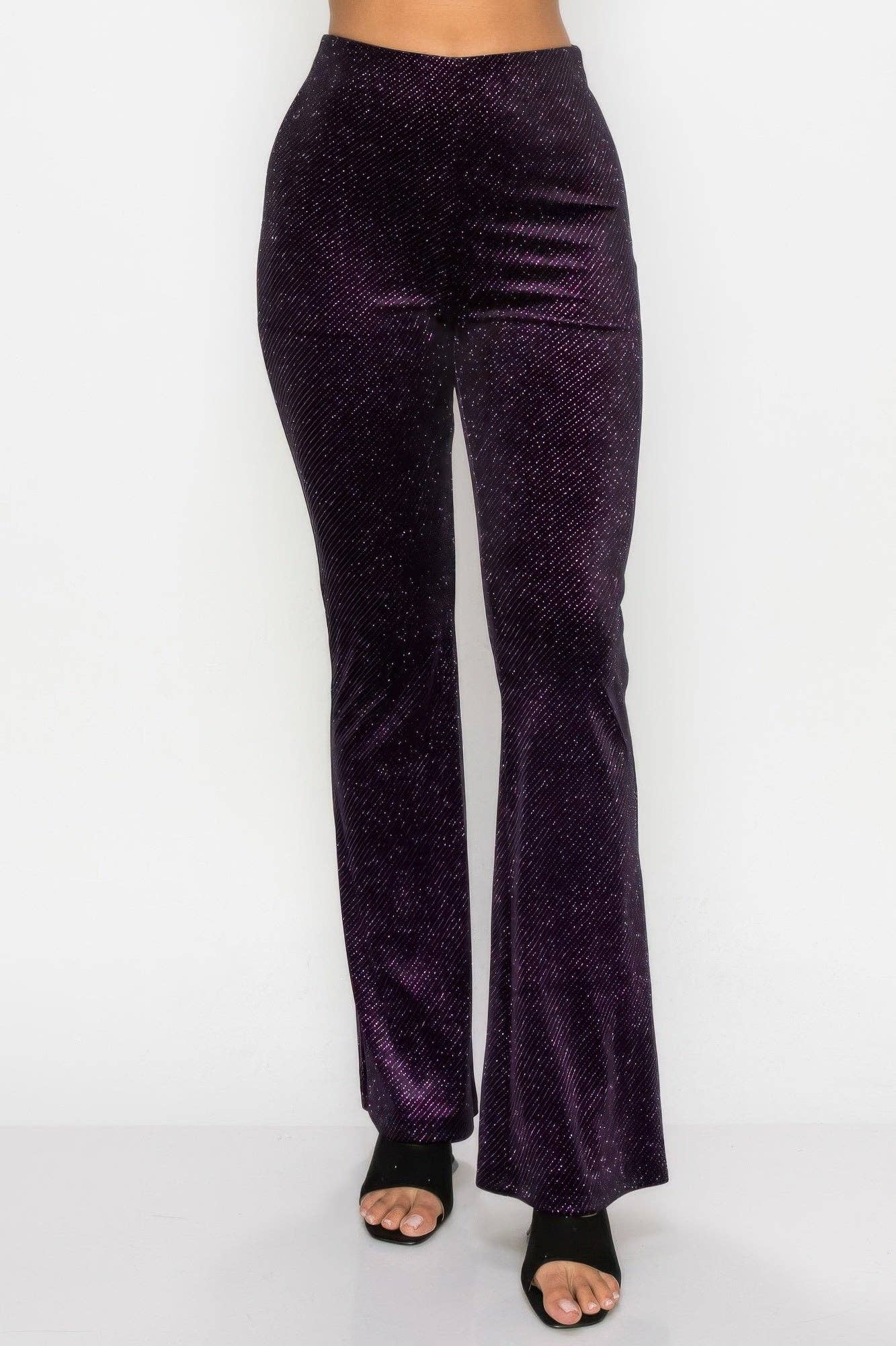 CC Wholesale Clothing - Wholesale Pants - Women's - Glittery Flare High-rise Elastic Pants3