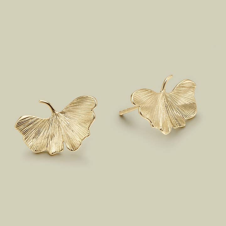EarCandy Jewelry - Wholesale Stud/Post Earrings - GOLD GINGKO EARRINGS