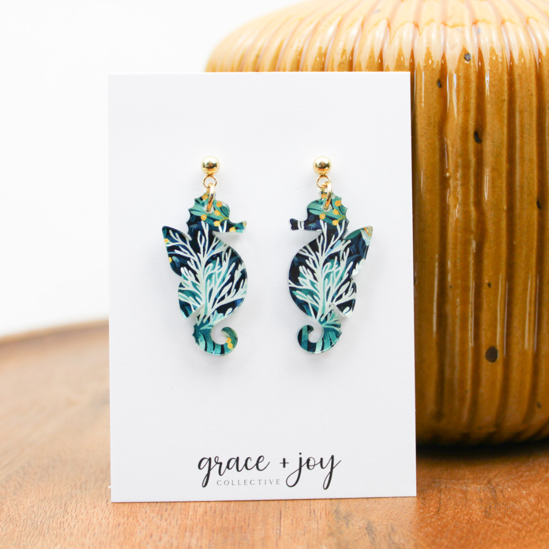 Grace + Joy Collective - Wholesale Dangle Earrings - Seahorse Dangle Earrings, Acrylic Earring Sea Horse1