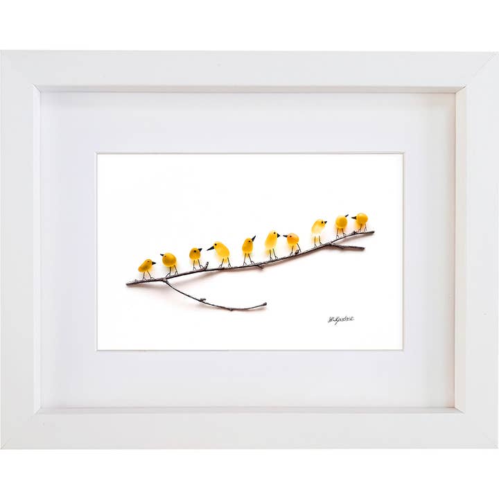 Gula fåglar på gren sjöglas bild väggkonst dekoration för wholesale av UrchinArtworks