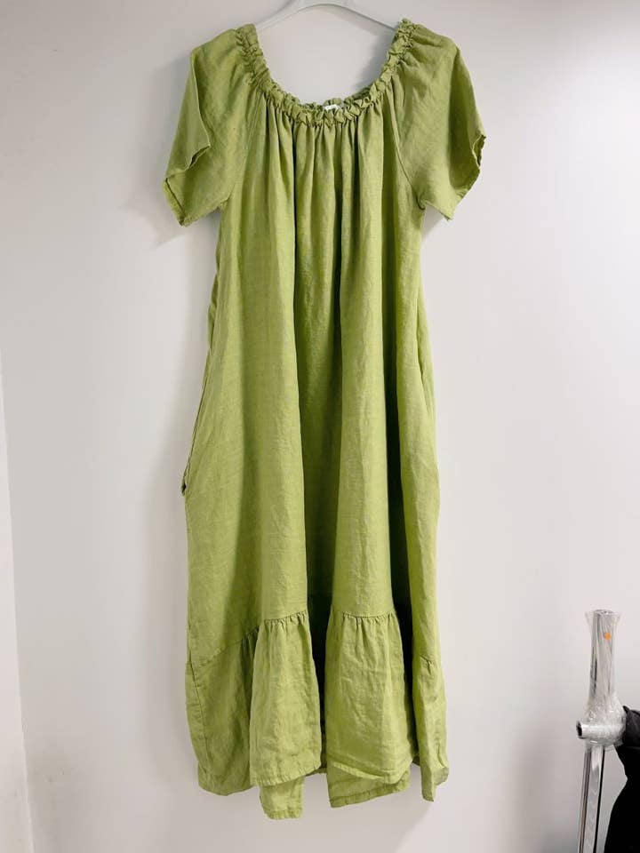 Happy look - Wholesale Dress - Women's - Long Linen Dress with Short Sleeves and Elastic Collar13