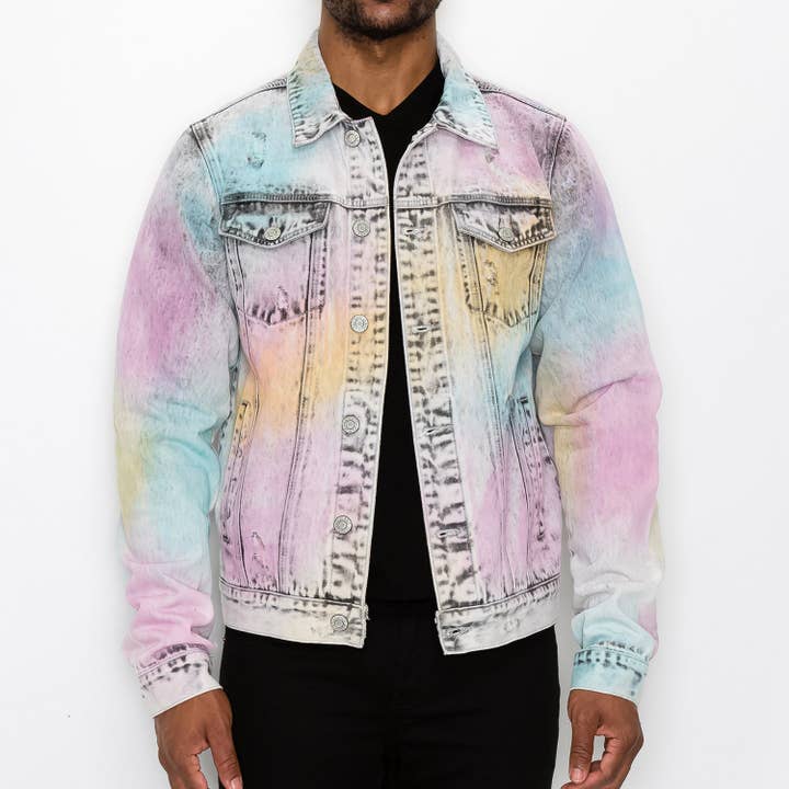 DK239 MULTI COLOR AIRBRUSHED DENIM JACKET for wholesale on Faire