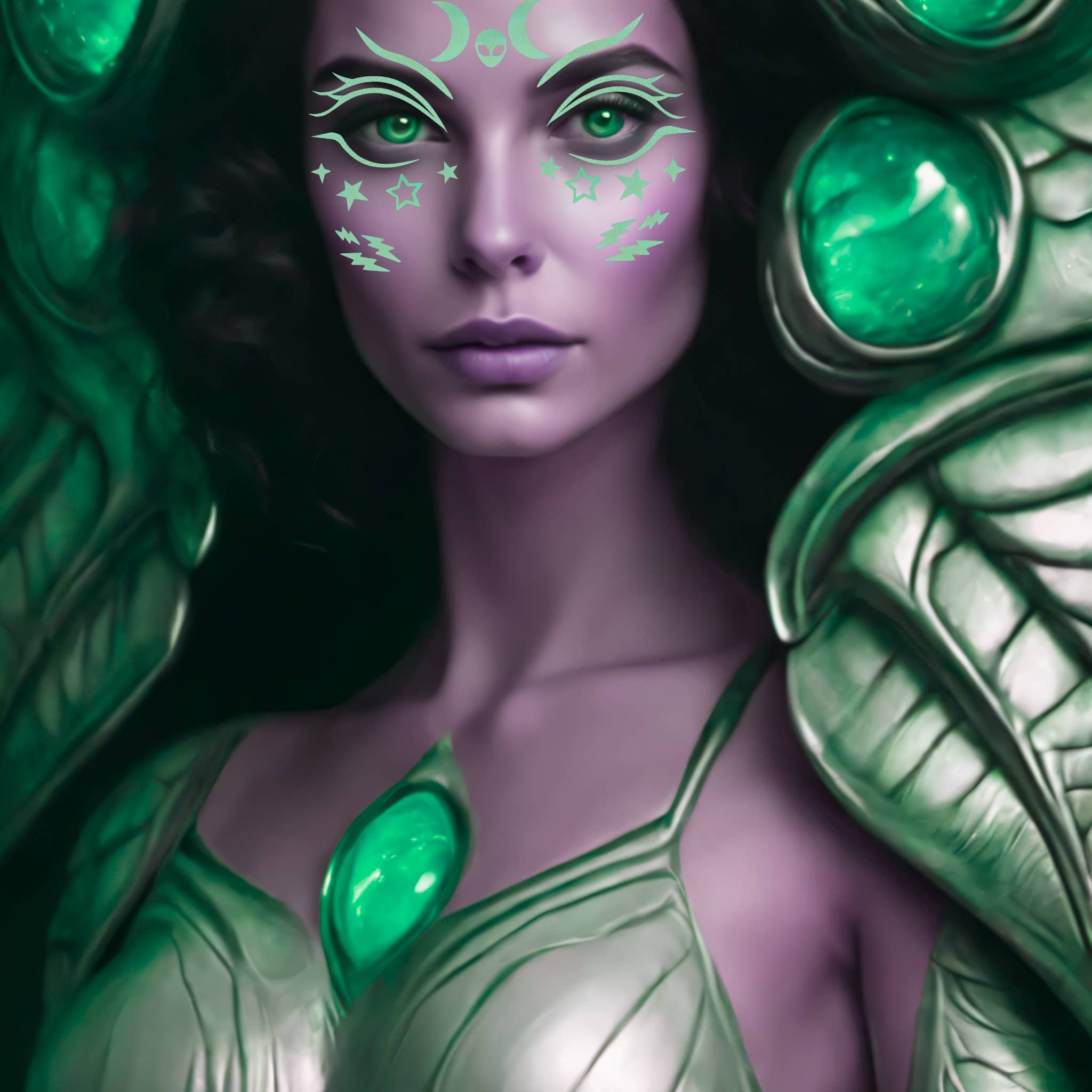 Sasswear - Wholesale Body Glitter/Shimmer - Festival Face Decals- Alien Neon Green3