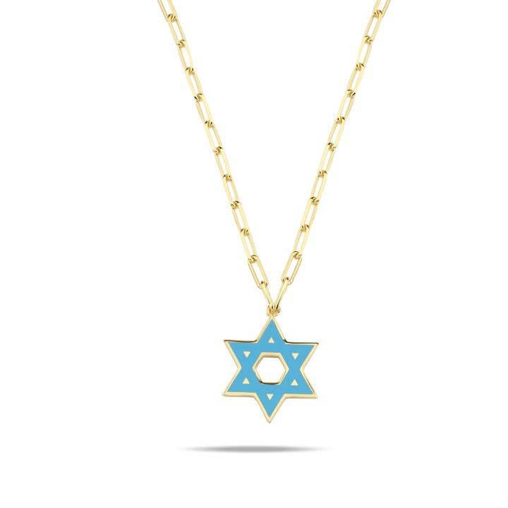 ALEF BET JEWELRY - Wholesale Pendant/Charm Necklace - Colorful Enamel Gold Jewish Star of David Necklace2