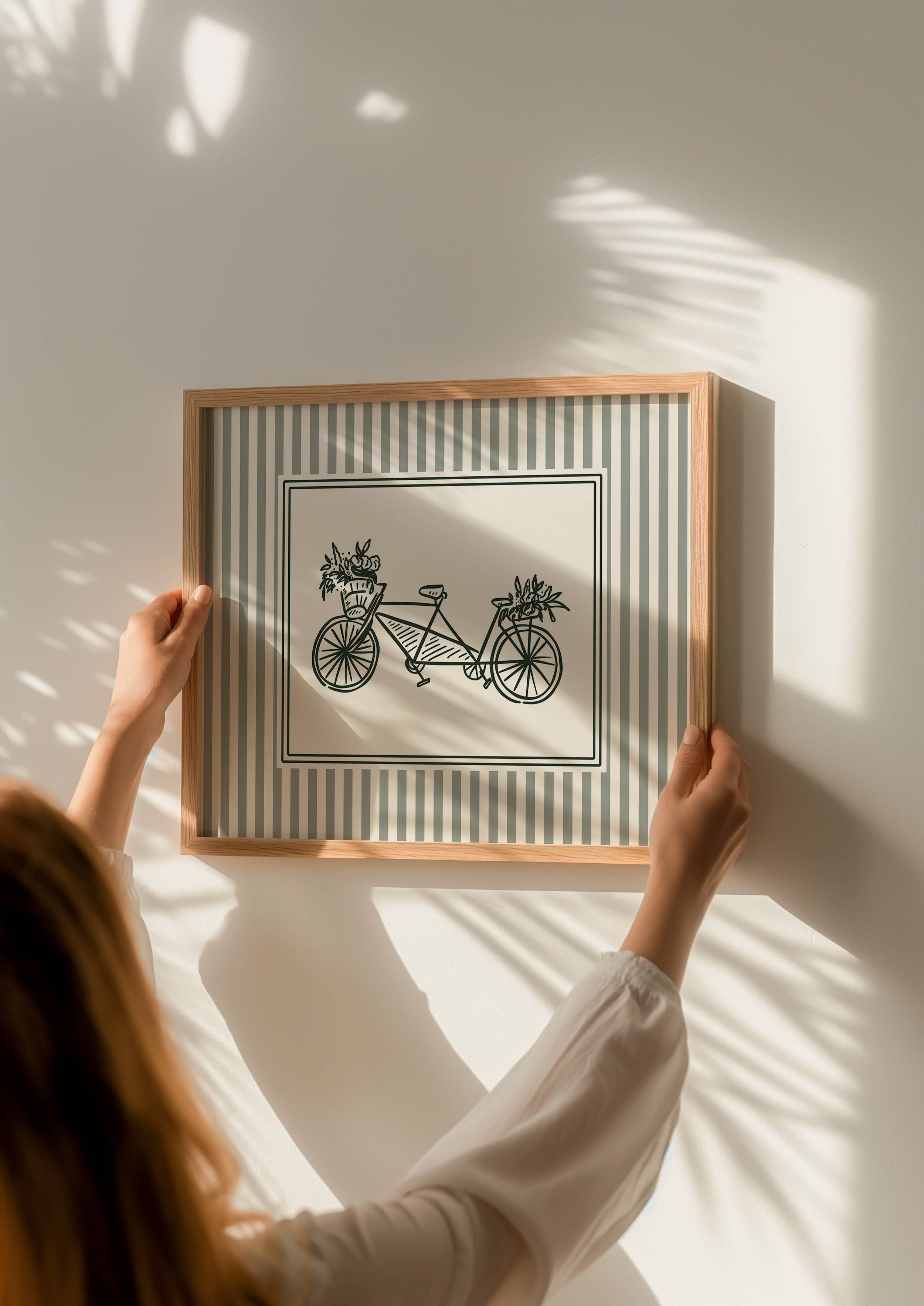 Paperly Creative Co - Wholesale Art Print - Bike with Flowers Art Print (Sage Green Stripe)13