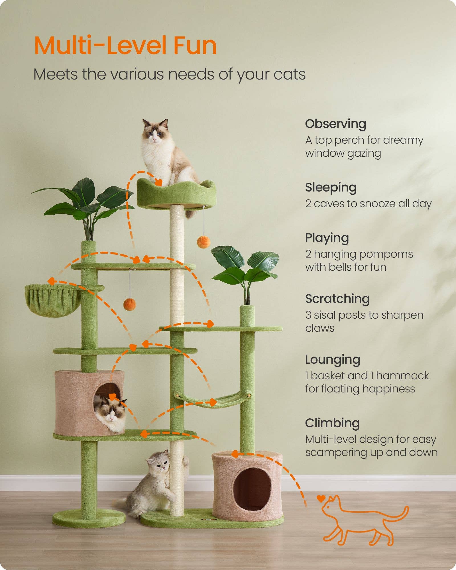 Greenwestons - Wholesale Pet Scratcher - Cat - XL Cat Tree, 68.1-Inch Tall Cat Tower, Grass Green and Ca 11
