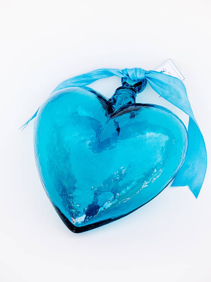 Herz aus geblasenem Glas, Blaugrün, groß für den Großhandel von Casa Bella Vida