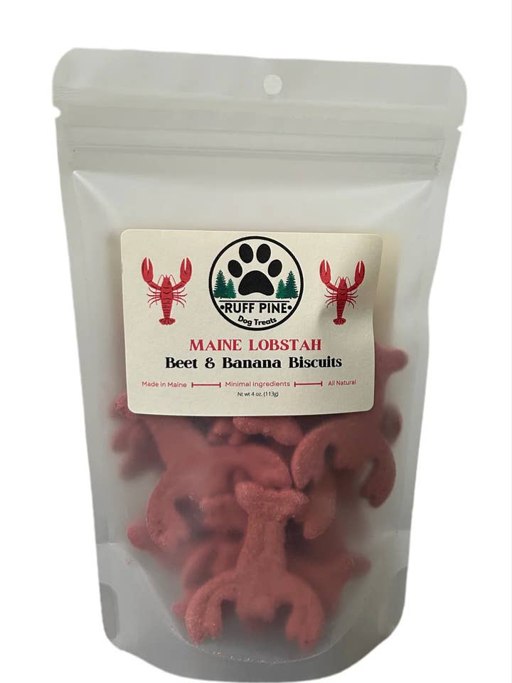 Maine Lobstah Beet & Banana Biscuits for wholesale by Ruff Pine Dog Treats