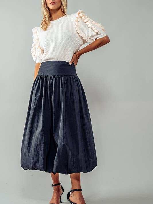 BLACK Eclipse Crescent Balloon Midi Skirt for wholesale on Faire