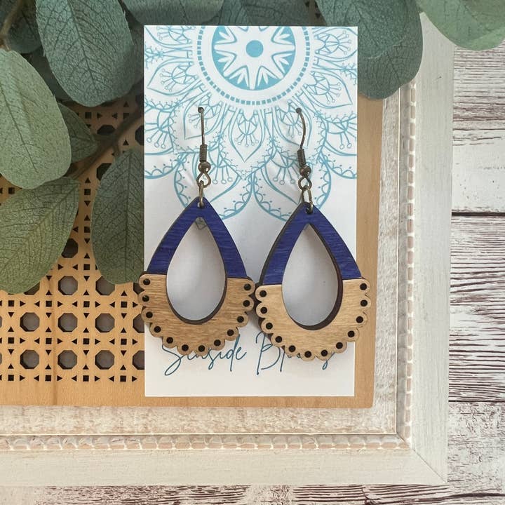 Seasideblooms - Wholesale Dangle Earrings - Boho hand painted lightweight maple wood earrings 2
