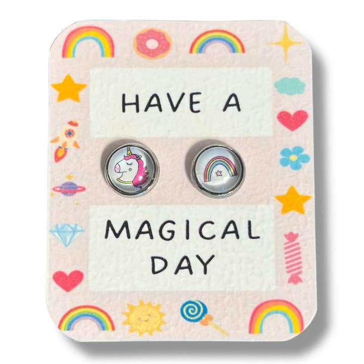 Unicorn Child Earrings, Rainbow for wholesale by Dans l'Air du Temps Bijoux