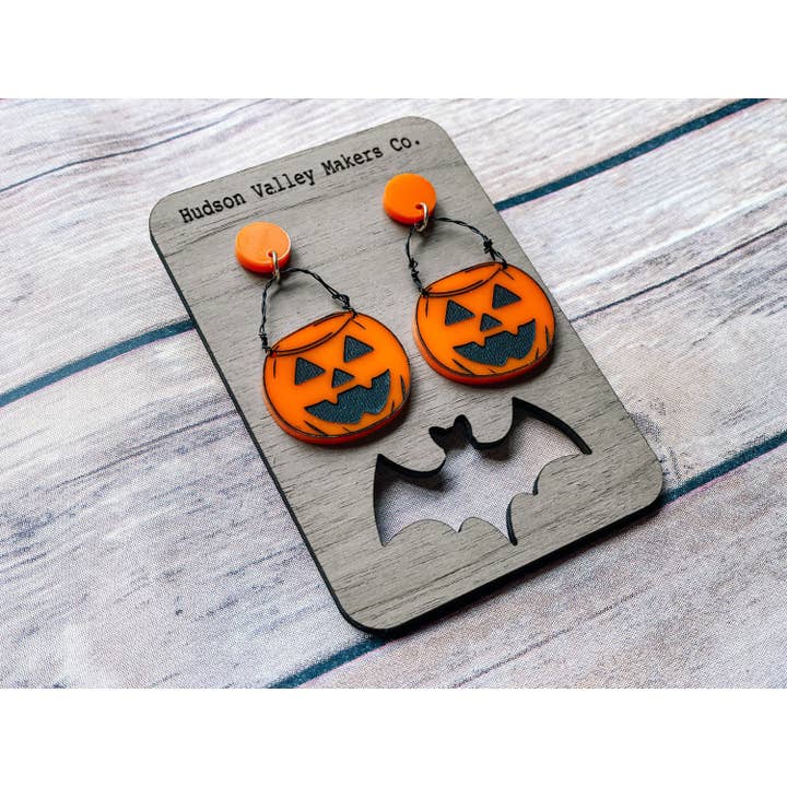 Halloween Pumpkin Jack-O-Lantern Goth Earrings for wholesale by Hudson Valley Makers Co.