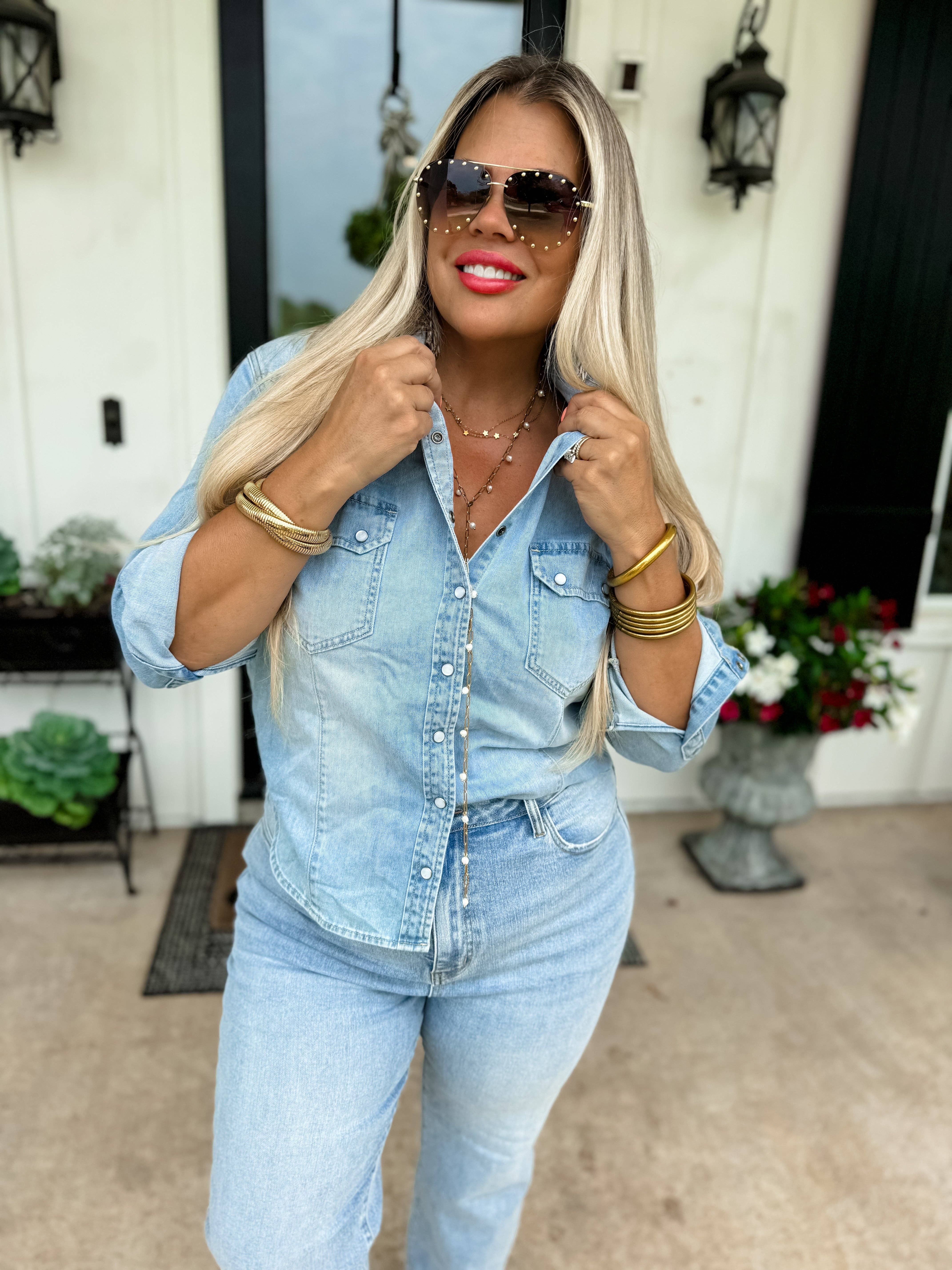 BLAKELEY - Wholesale Button Down Shirt - Women's - DOLLY DENIM TOP22