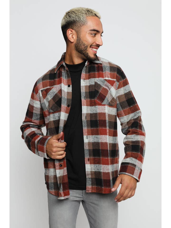 JMOJO UK Limited - Wholesale Button Down Shirt - Men's - LUMBERJACK FLANNEL CHECK SHIRT - RED