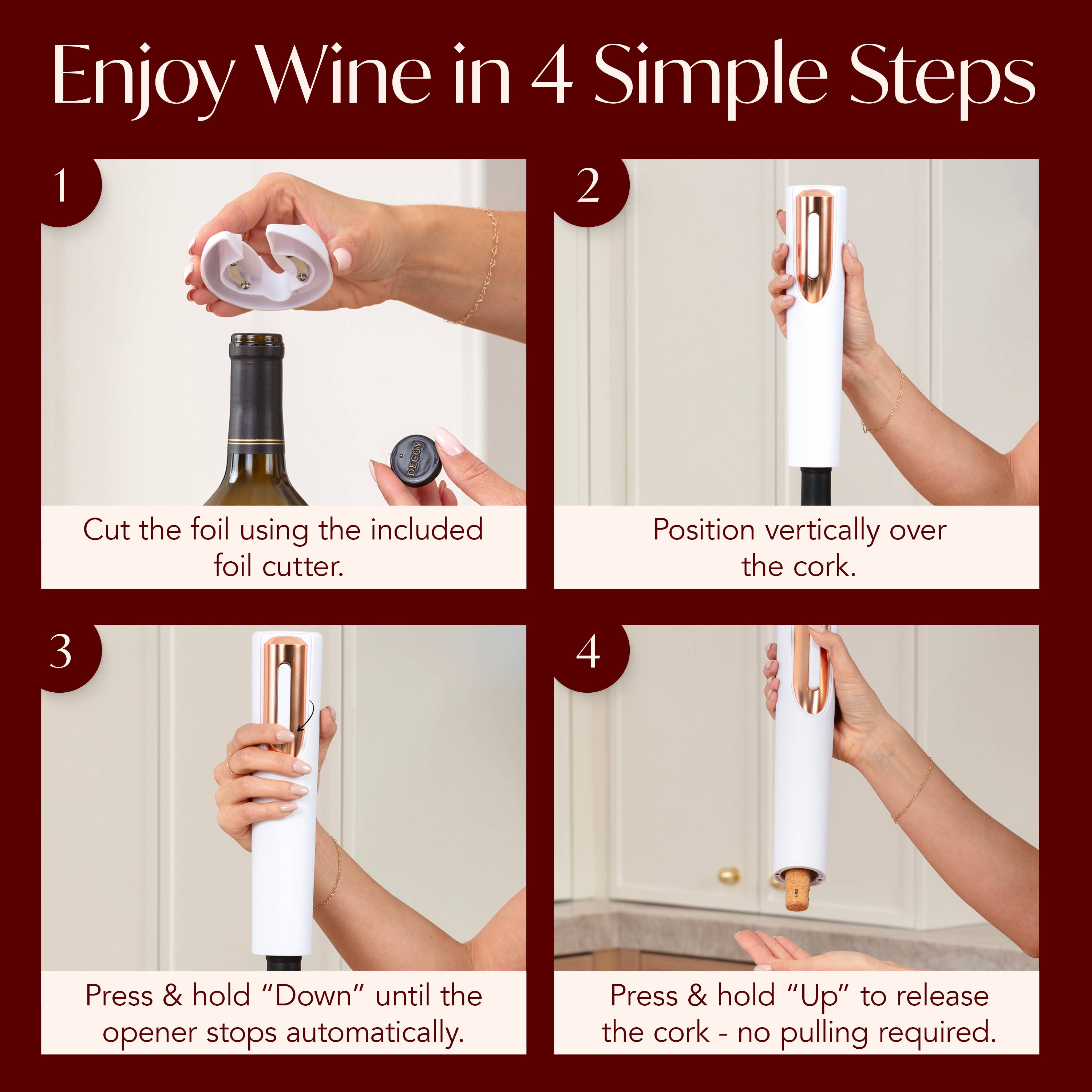Vin Fresco - Wholesale Wine Tool Set - Vin Fresco Electric Wine Opener, Battery-Powered Corkscrew4