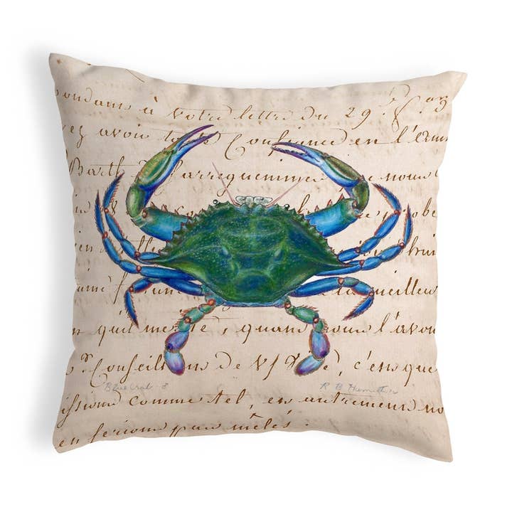 Male Blue Crab Beige Pillow for wholesale by Betsy Drake Interiors