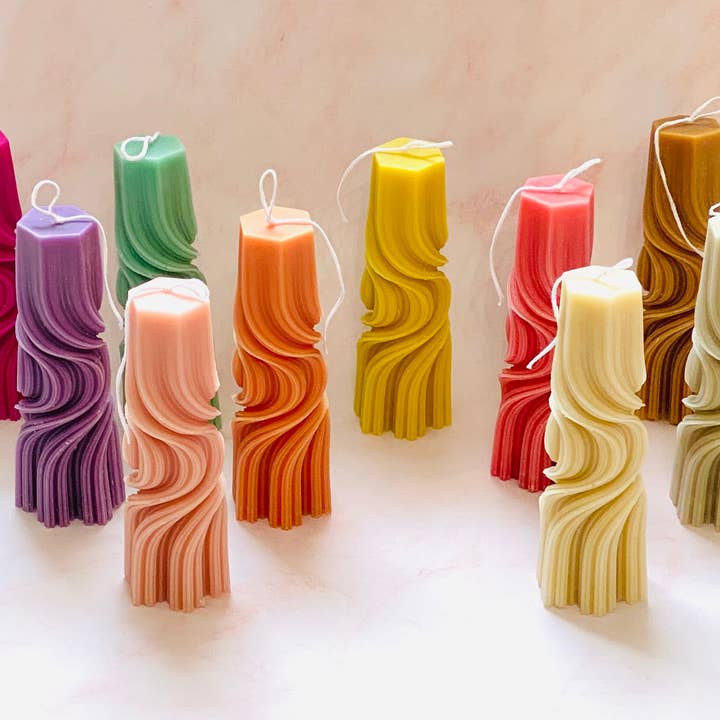 Maple + Love - Wholesale Tapered Candle/Candlestick - Psychedelic Swirl Taper Beeswax Candle2