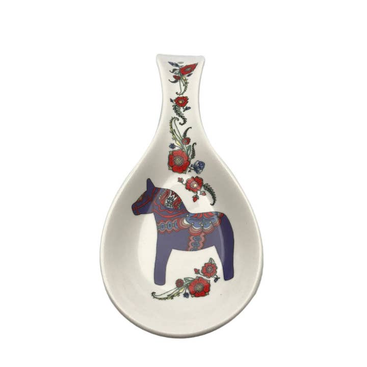 European Heritage Gifts - Wholesale Spoon Rest - Swedish Blue Dalarna Horse Ceramic Spoon Rest