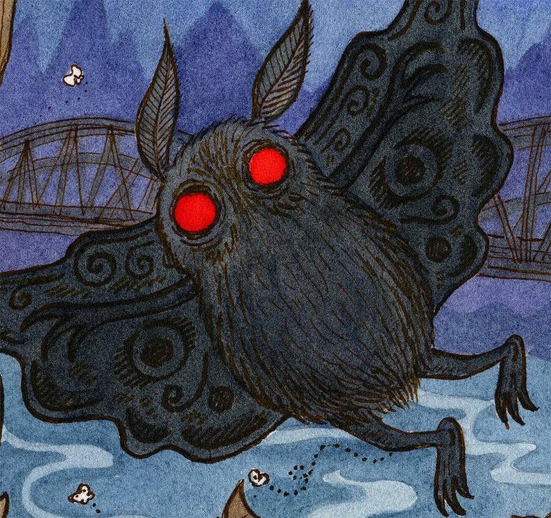 SepiaLepus Illustration - Wholesale Art Print - 8"x10"  Mothman Cryptid Art2