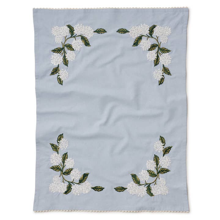 Hydrangea Embroidered Tea Towel for wholesale by Rifle Paper Co.