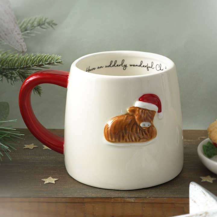 CGB Giftware - Wholesale Coffee/Tea Cup - Bramble Farm Christmas Highland Cow Mug In Gift Box