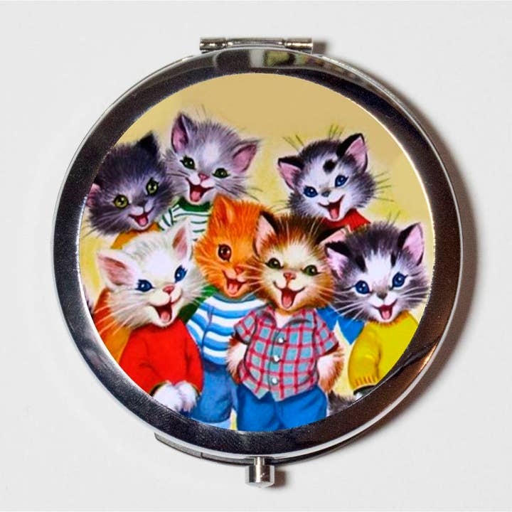 Kawaii Cat Compact Mirror - Retro Kitsch 1950s Children's Story Book - Make Up Pocket Mirror for Cosmetics for wholesale by FringePop