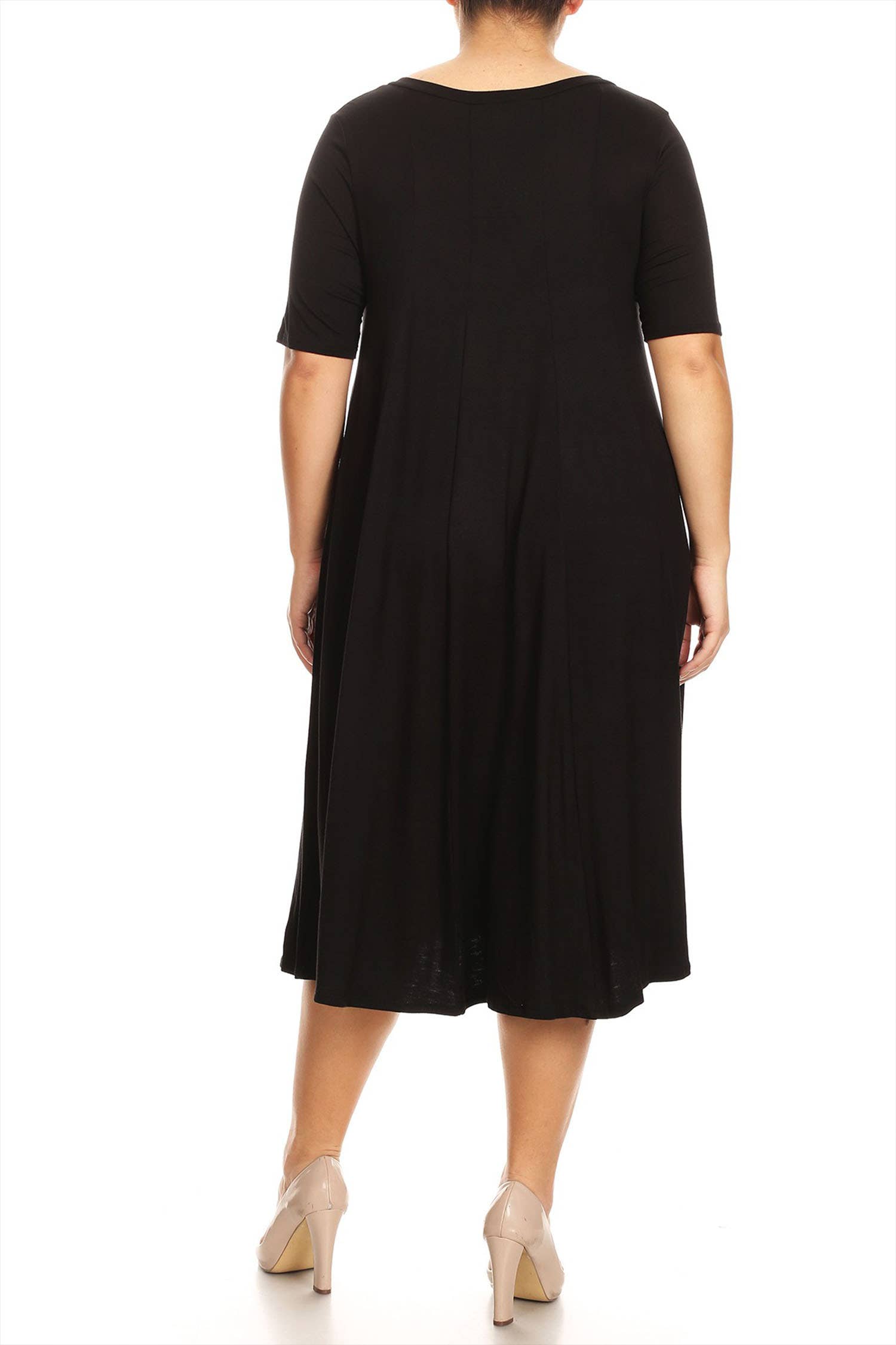 MOA COLLECTION - Wholesale Dress - Women's - Women's Plus Size A-Line Round Neck Casual Solid Midi Dress3