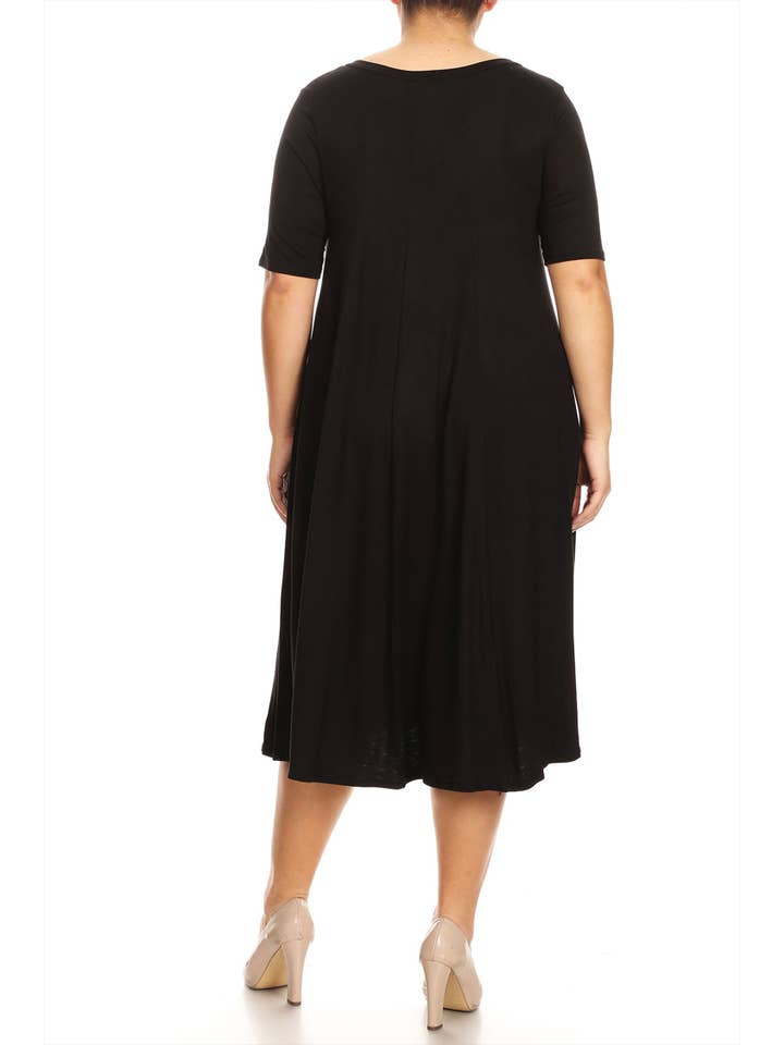 MOA COLLECTION - Wholesale Dress - Women's - Women's Plus Size A-Line Round Neck Casual Solid Midi Dress3