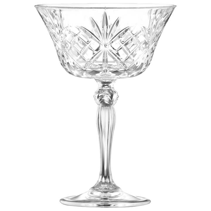 260ml Melodia Glass Champagne Saucer - By RCR Crystal for wholesale by Rinkit Ltd