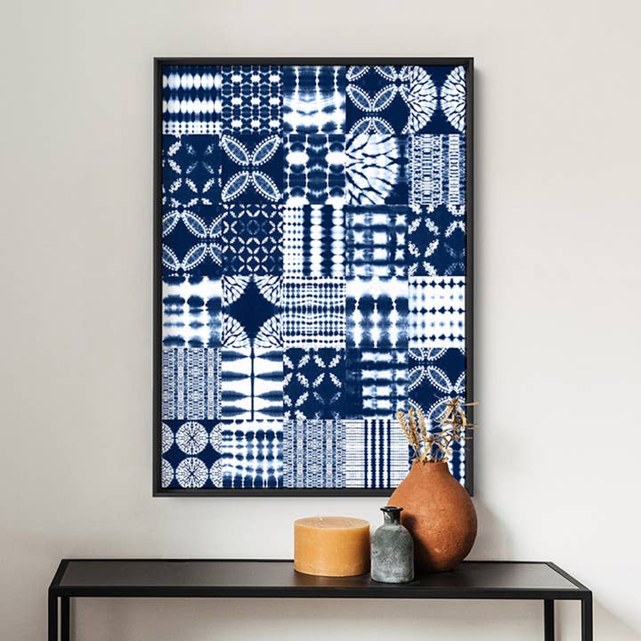PRINT AND PROPER - Wholesale Art print - Indigo Abstract Shibori Art. Patchwork Tie Dye Design Print1