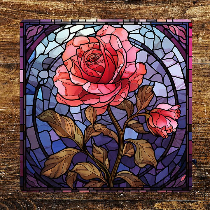 Placa metálica cuadrada con efecto de vitral rosa morado para venta al por mayor de The British Metal Signs Company