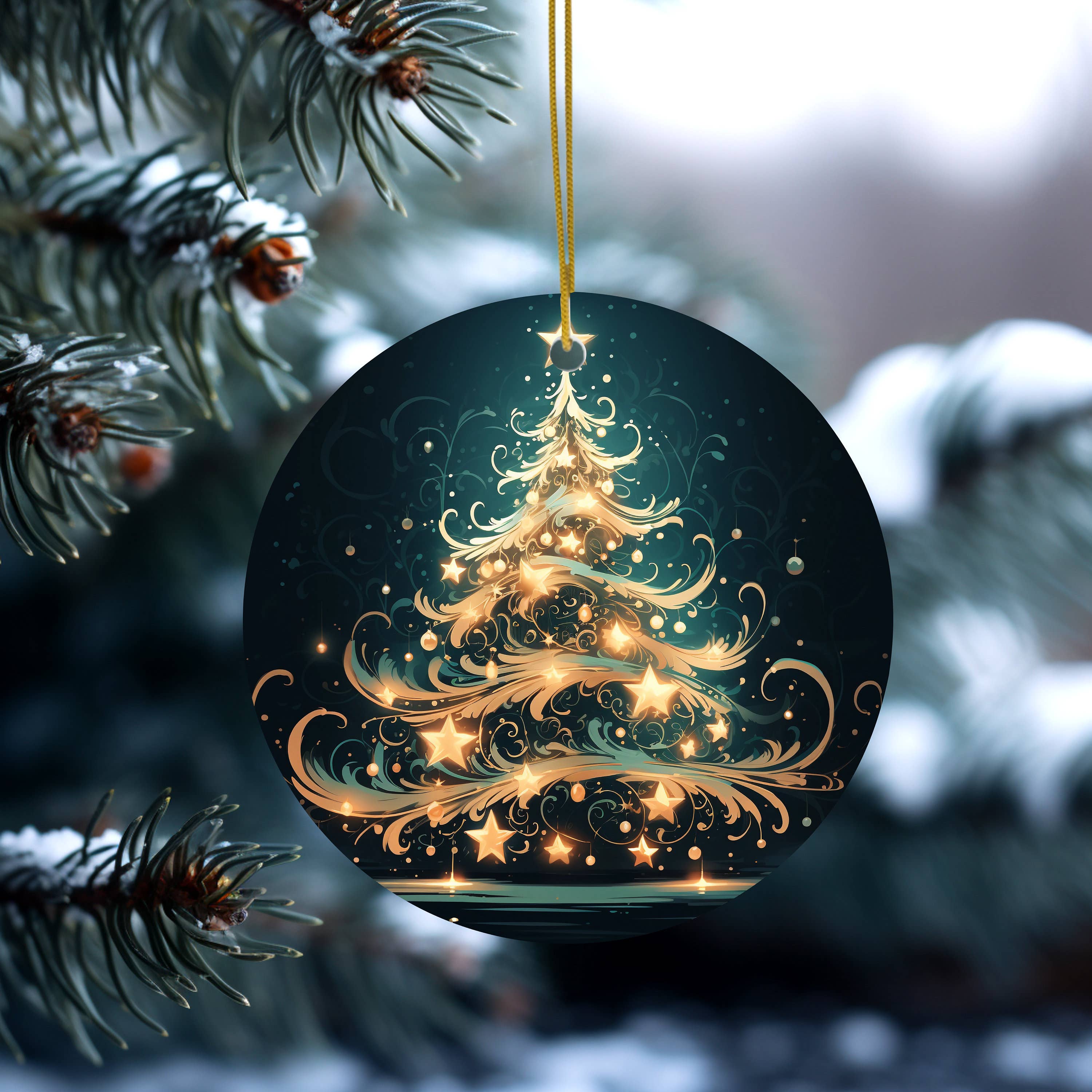 Fernville Creations - Wholesale Ornament - Green & Gold Holiday Ornament, Ceramic Stocking Stuffer5