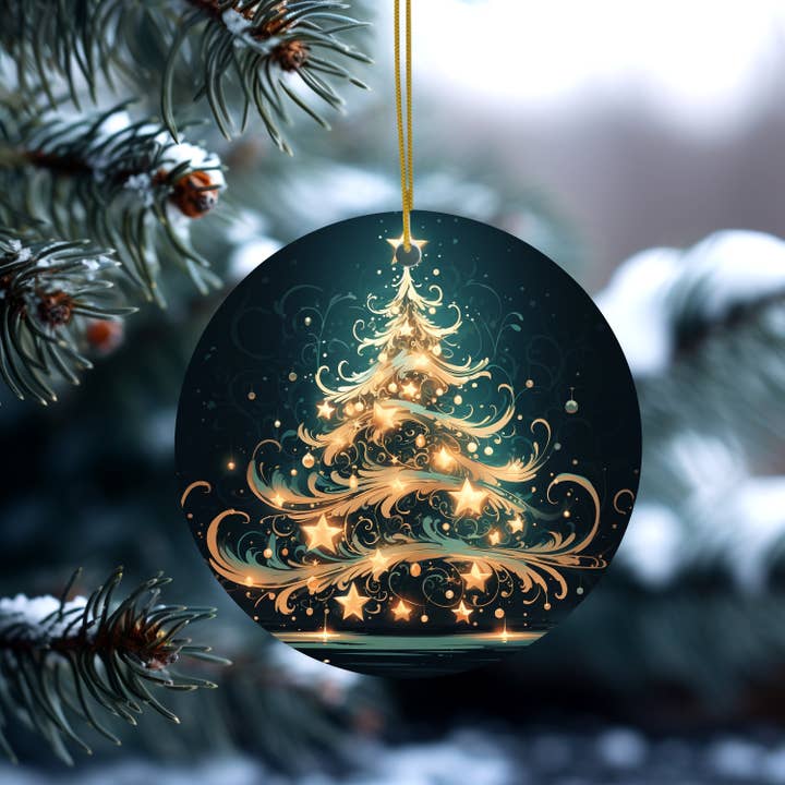 Fernville Creations - Wholesale Ornament - Green & Gold Holiday Ornament, Ceramic Stocking Stuffer5