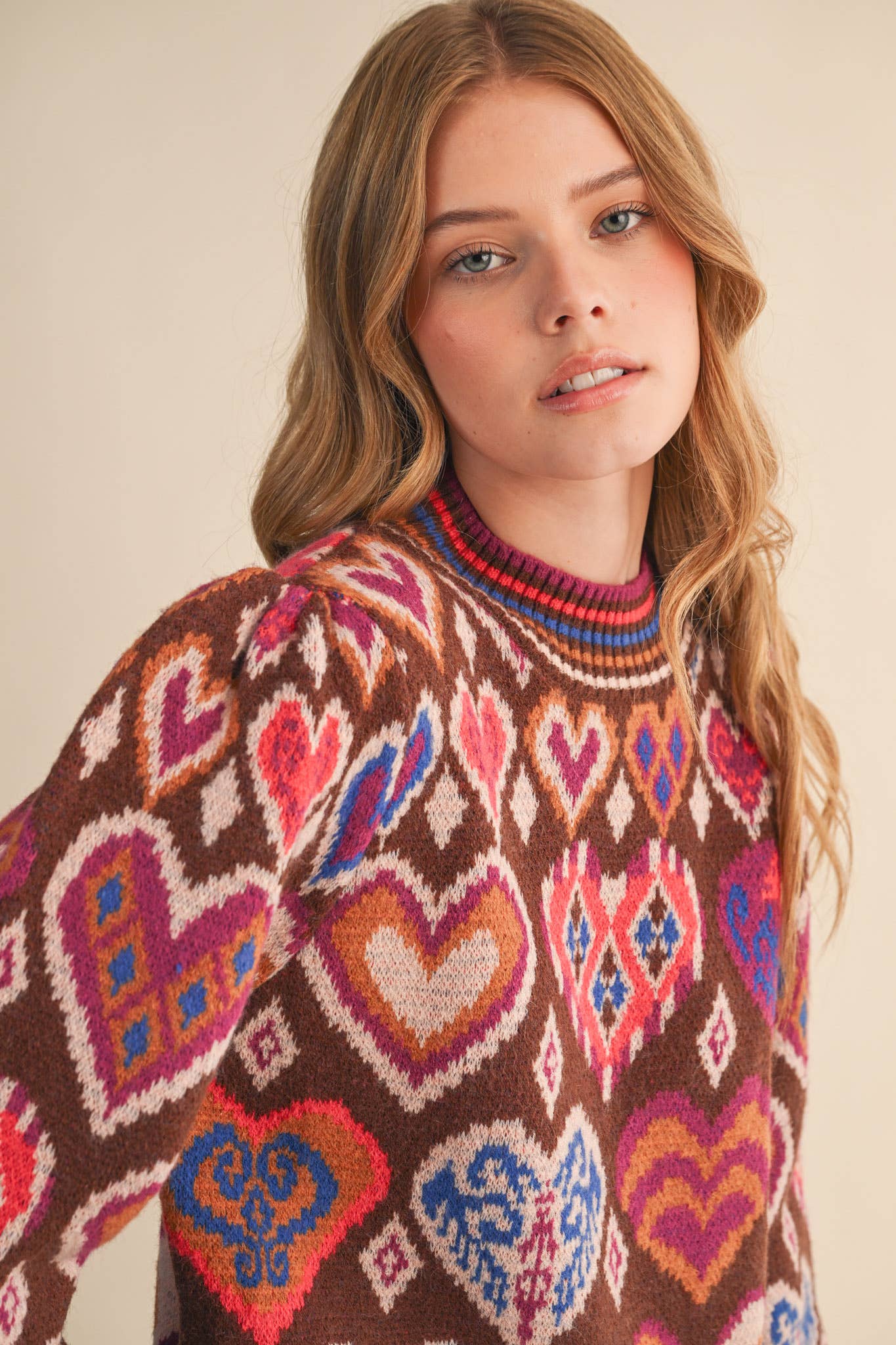 &MERCI - Wholesale Knit Sweater - Women's - HEART PATTERN PULLOVER SWEATER MSW1091357