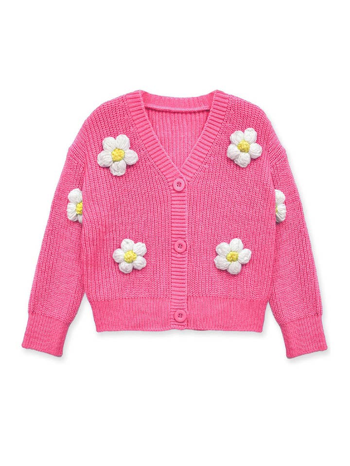 Cutie Patootie Clothing - Wholesale Cardigan - Kids - GWS-Y24-9034A Girl's Cardigan Sweater W/ Flower Applique