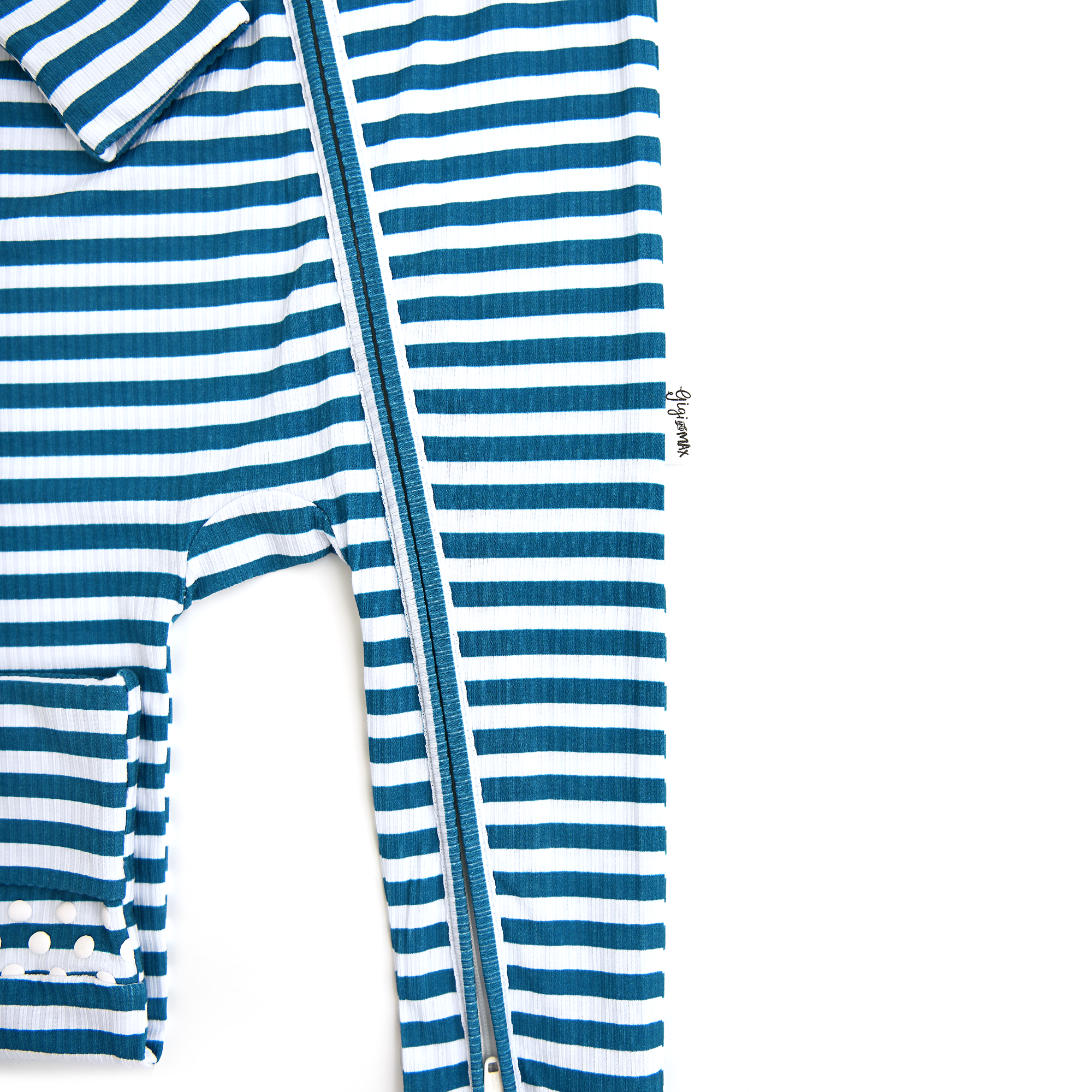 Gigi and Max - Wholesale Jumpsuit - Baby - Cooper Blue Ribbed ZIP Bamboo Striped One Piece 2-Way Zipper4
